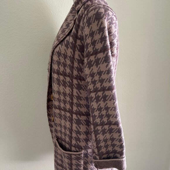 Rielle Trench Cardigan Women’s SZM Houndstooth Brown Coco Classic Knit Button - Picture 5 of 13
